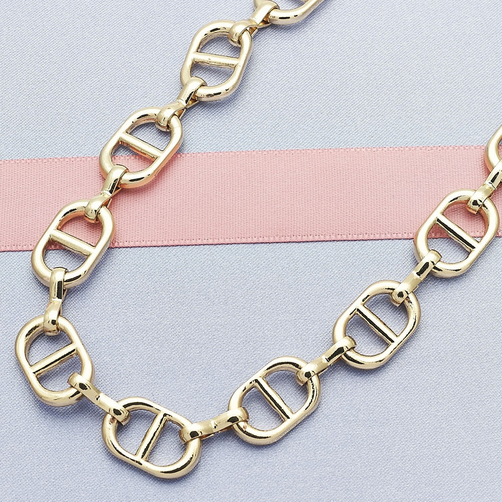 Oro Laminado Basic Necklace, Gold Filled Style Puff Mariner Design, Polished, Golden Finish