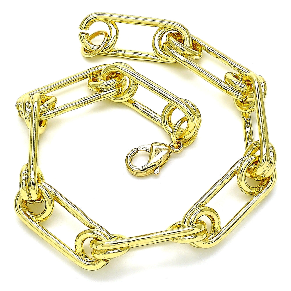 Oro Laminado Basic Bracelet, Gold Filled Style Paperclip Design, Polished, Golden Finish