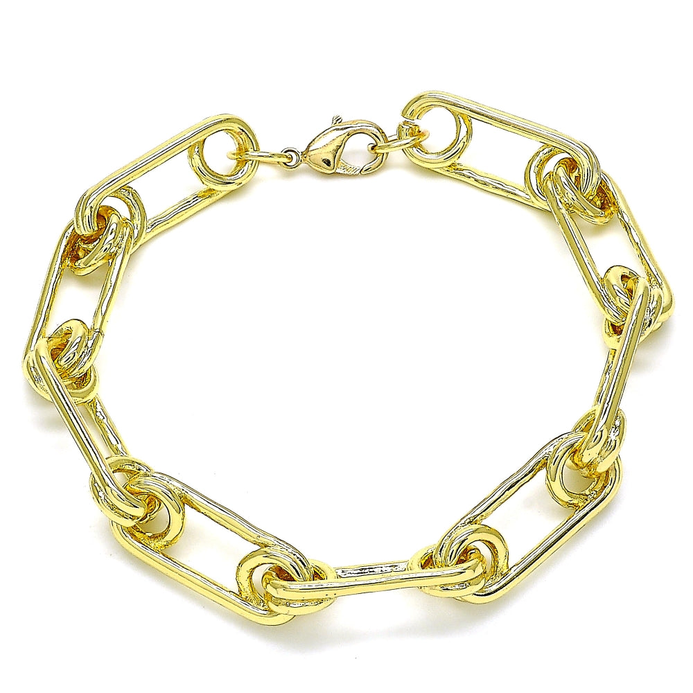 Oro Laminado Basic Bracelet, Gold Filled Style Paperclip Design, Polished, Golden Finish