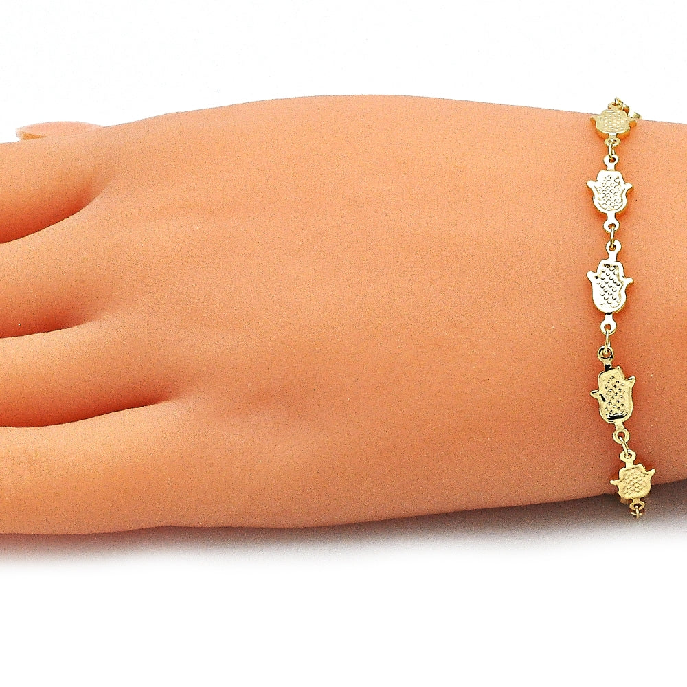 Oro Laminado Fancy Bracelet, Gold Filled Style Hand of God Design, Polished, Golden Finish