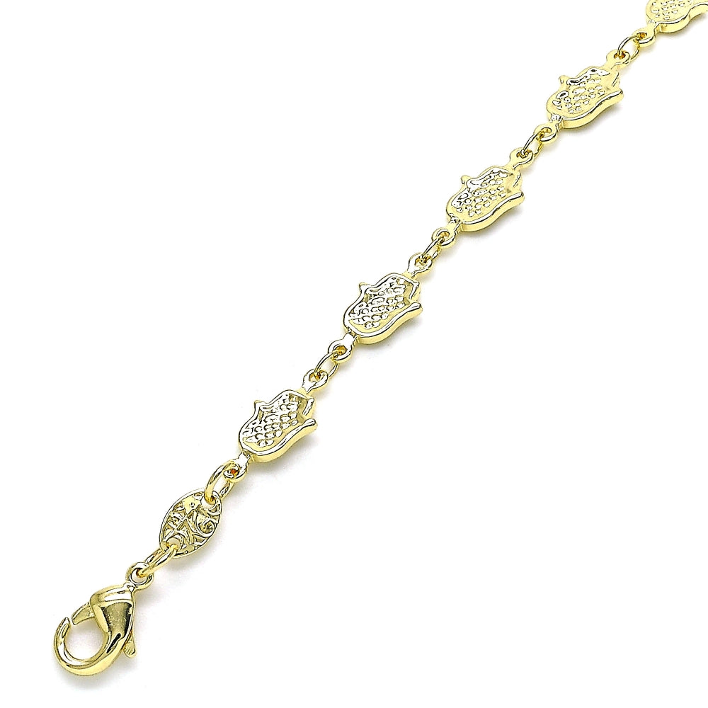 Oro Laminado Fancy Bracelet, Gold Filled Style Hand of God Design, Polished, Golden Finish