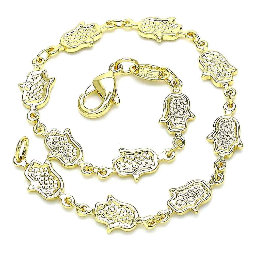 Oro Laminado Fancy Bracelet, Gold Filled Style Hand of God Design, Polished, Golden Finish