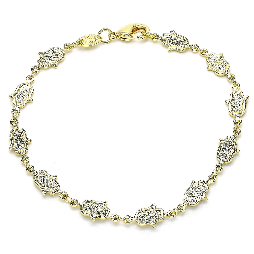 Oro Laminado Fancy Bracelet, Gold Filled Style Hand of God Design, Polished, Golden Finish
