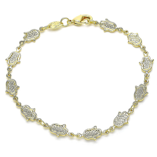 Oro Laminado Fancy Bracelet, Gold Filled Style Hand of God Design, Polished, Golden Finish