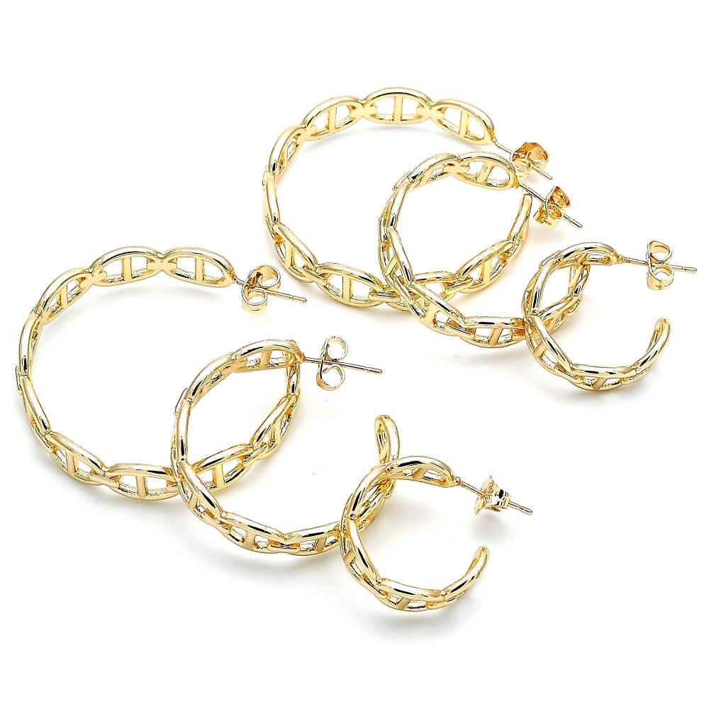 Oro Laminado Stud Earring, Gold Filled Style Puff Mariner Design, Polished, Golden Finish
