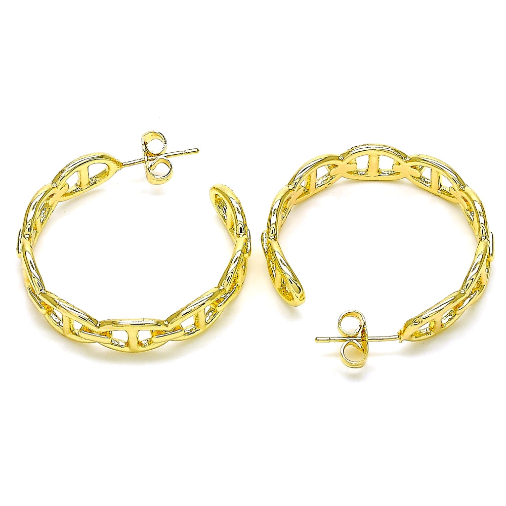 Oro Laminado Stud Earring, Gold Filled Style Puff Mariner Design, Polished, Golden Finish