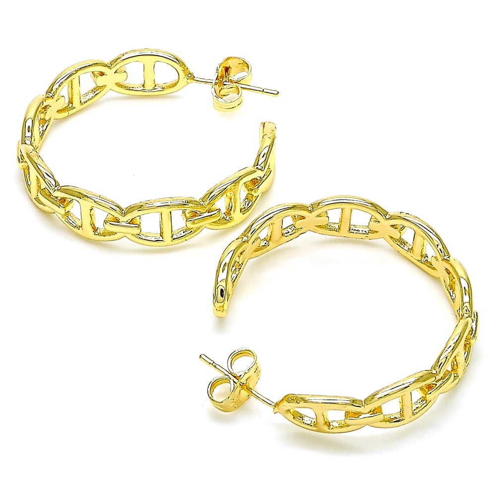 Oro Laminado Stud Earring, Gold Filled Style Puff Mariner Design, Polished, Golden Finish