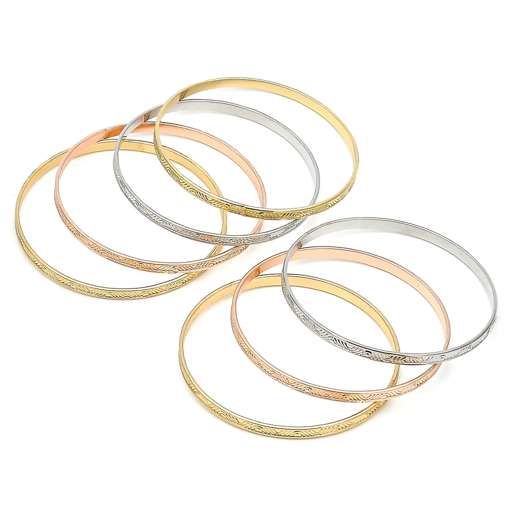Oro Laminado Semanario Bangle, Gold Filled Style Polished, Tricolor