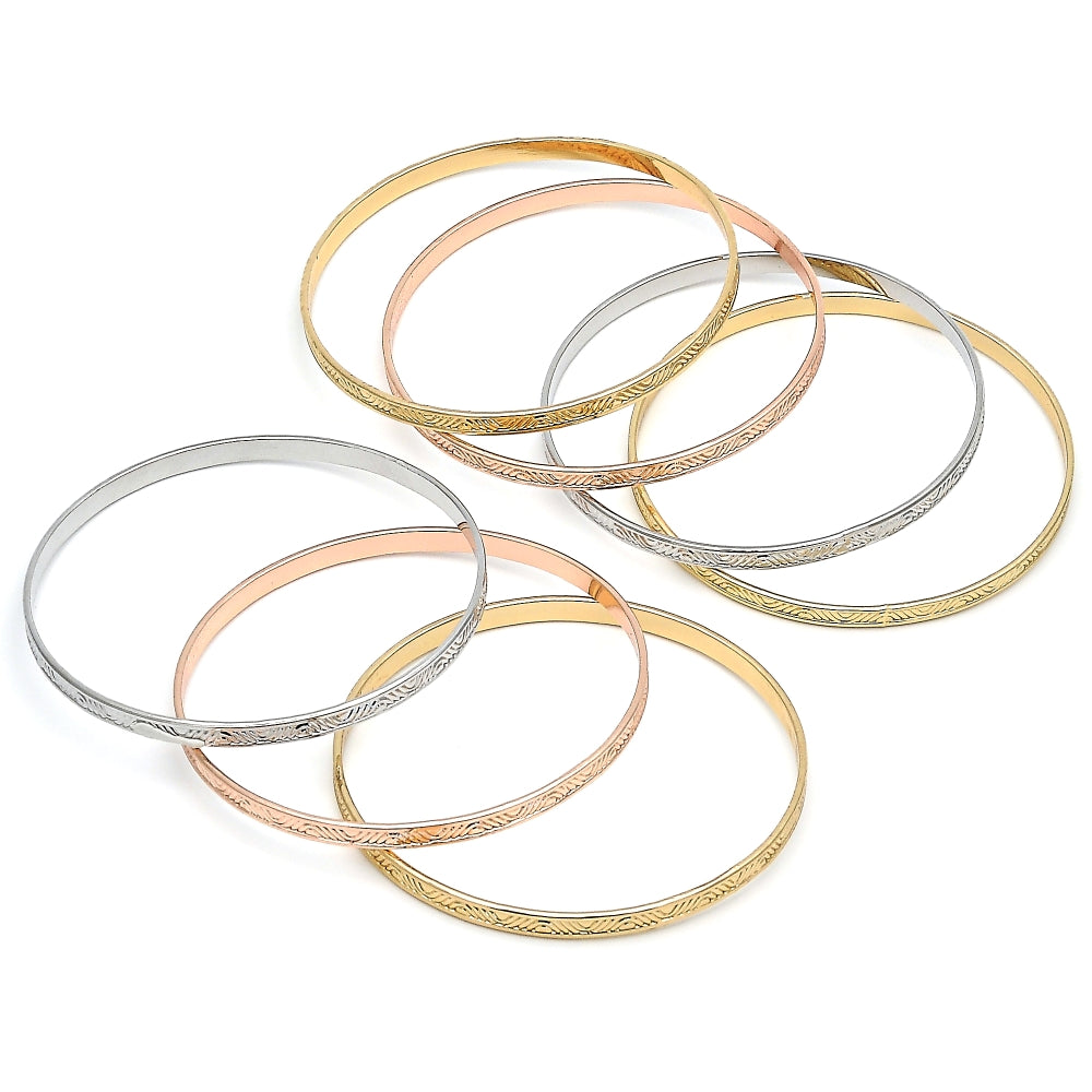 Oro Laminado Semanario Bangle, Gold Filled Style Polished, Tricolor
