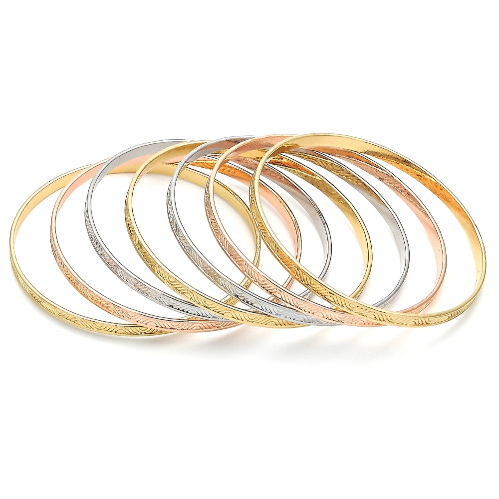 Oro Laminado Semanario Bangle, Gold Filled Style Polished, Tricolor