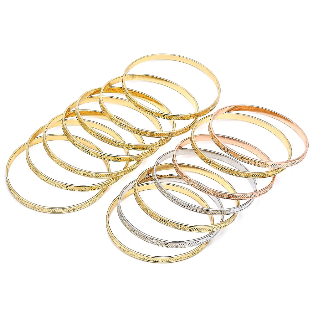 Oro Laminado Semanario Bangle, Gold Filled Style Polished, Tricolor