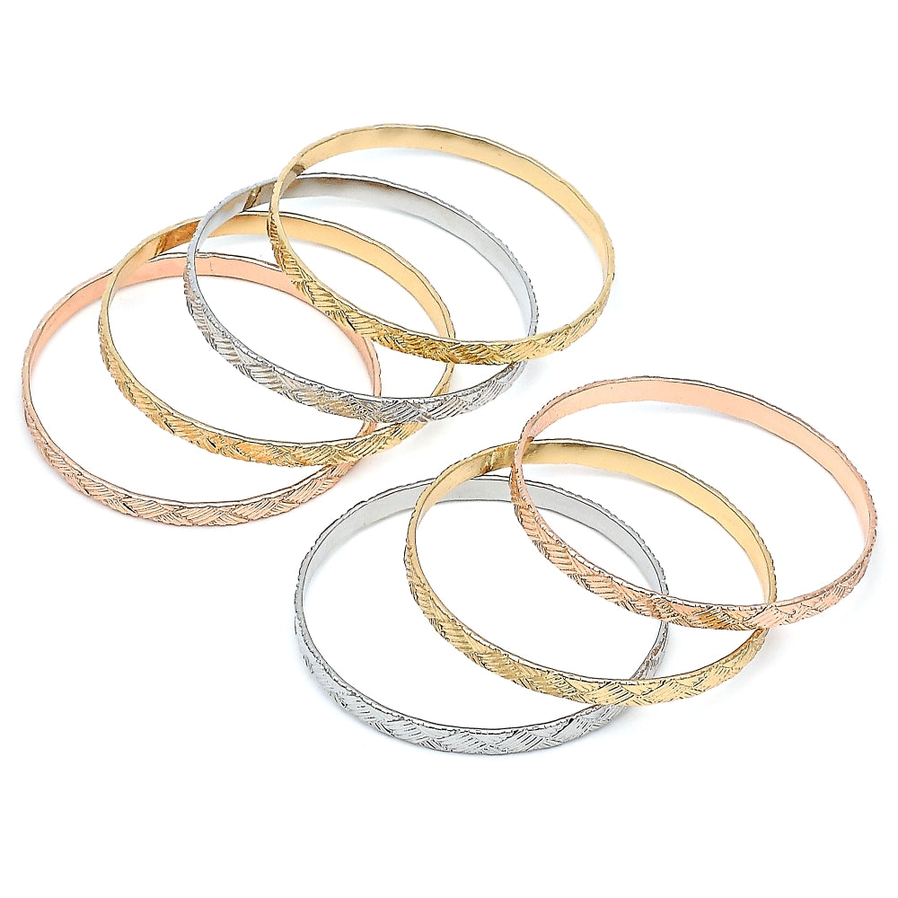Oro Laminado Semanario Bangle, Gold Filled Style Polished, Tricolor