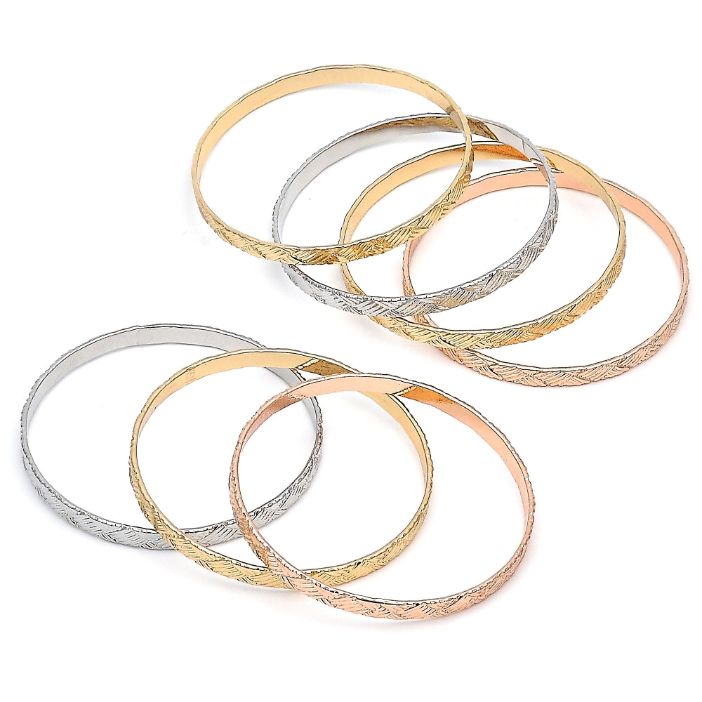 Oro Laminado Semanario Bangle, Gold Filled Style Polished, Tricolor