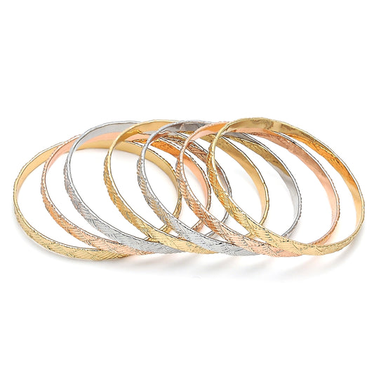 Oro Laminado Semanario Bangle, Gold Filled Style Polished, Tricolor