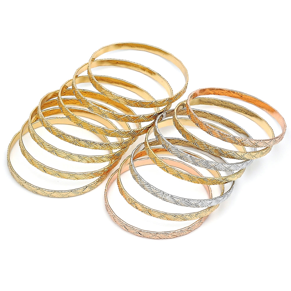 Oro Laminado Semanario Bangle, Gold Filled Style Polished, Tricolor