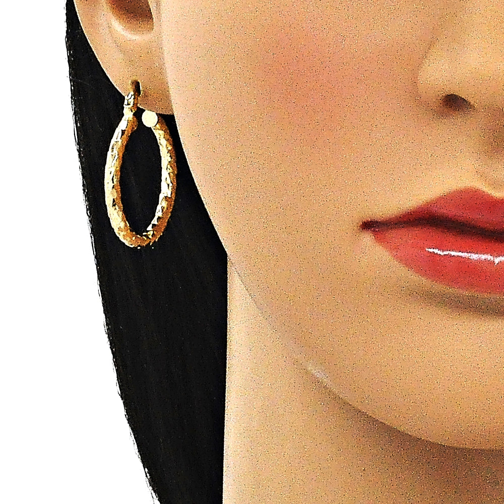 Oro Laminado Medium Hoop, Gold Filled Style Hollow Design, Diamond Cutting Finish, Golden Finish