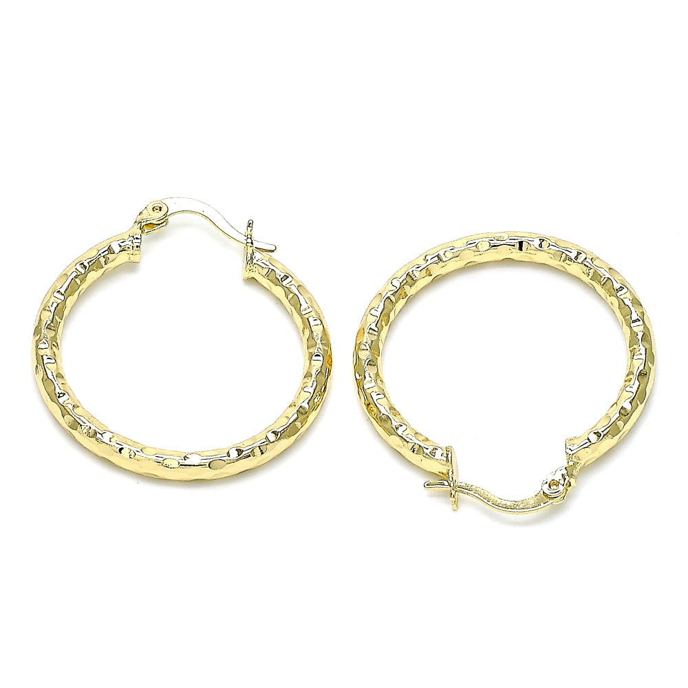 Oro Laminado Medium Hoop, Gold Filled Style Diamond Cutting Finish, Golden Finish