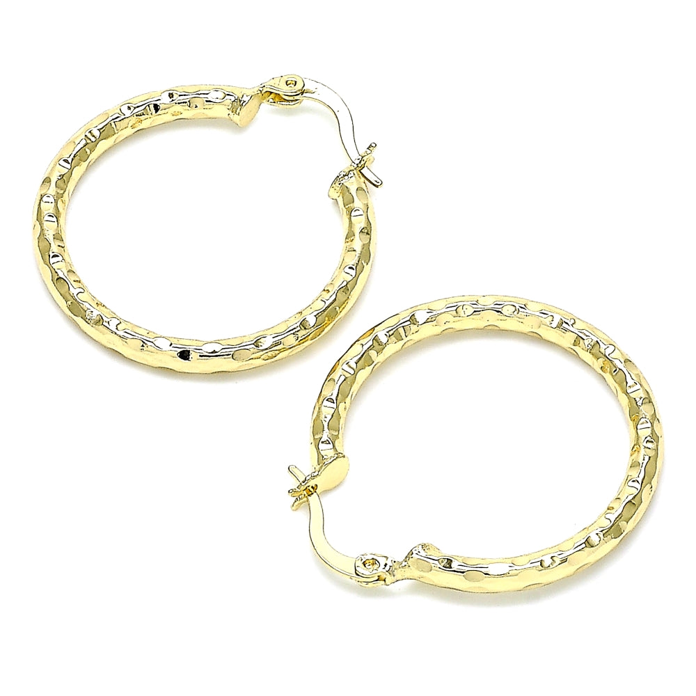 Oro Laminado Medium Hoop, Gold Filled Style Diamond Cutting Finish, Golden Finish