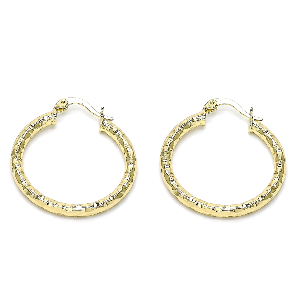 Oro Laminado Medium Hoop, Gold Filled Style Diamond Cutting Finish, Golden Finish