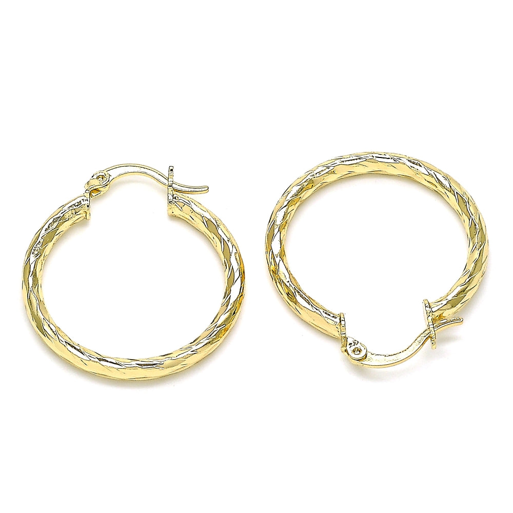 Oro Laminado Medium Hoop, Gold Filled Style Diamond Cutting Finish, Golden Finish