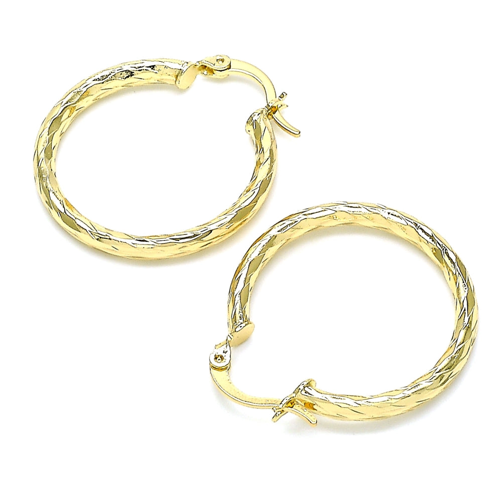 Oro Laminado Medium Hoop, Gold Filled Style Diamond Cutting Finish, Golden Finish