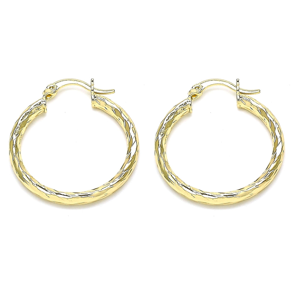 Oro Laminado Medium Hoop, Gold Filled Style Diamond Cutting Finish, Golden Finish