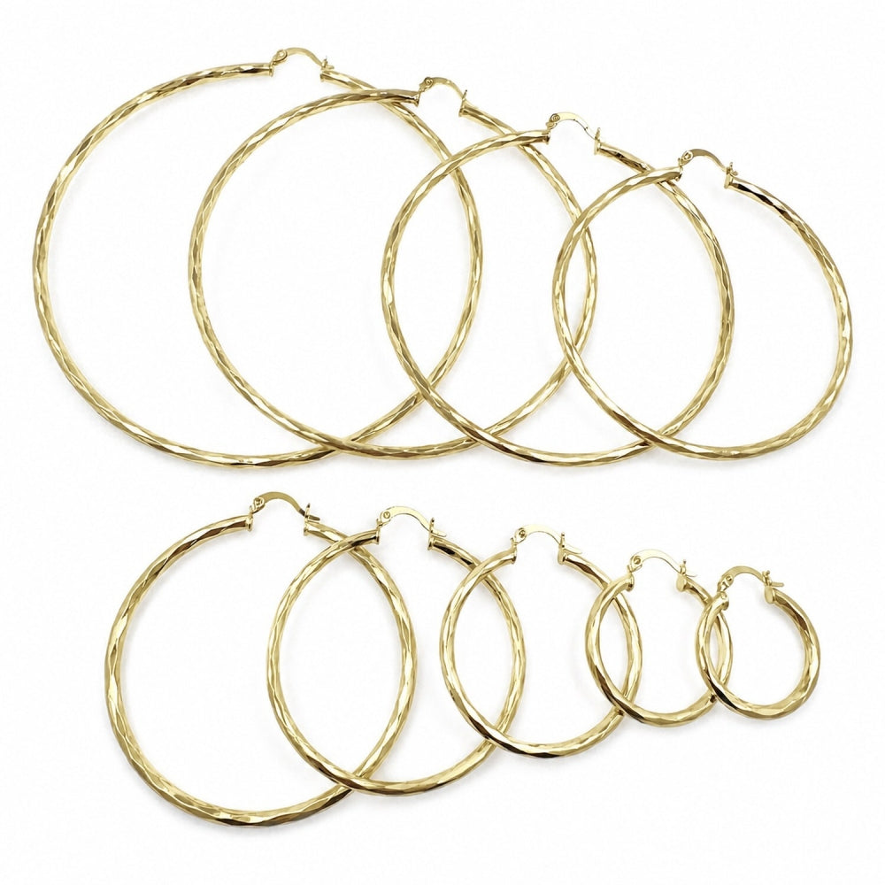 Oro Laminado Medium Hoop, Gold Filled Style Diamond Cutting Finish, Golden Finish