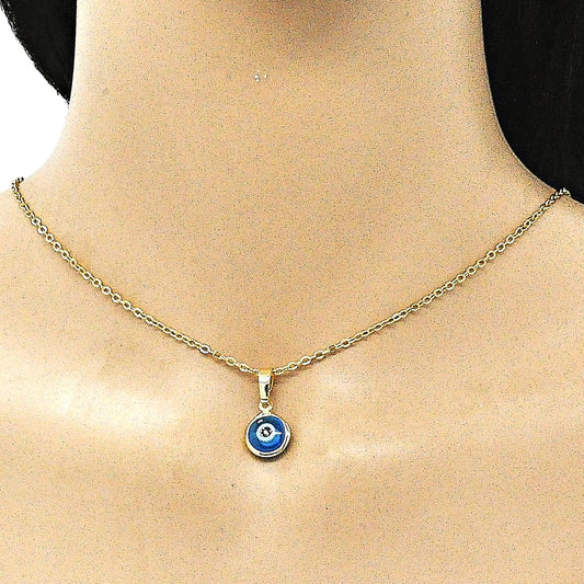 Oro Laminado Fancy Pendant, Gold Filled Style Evil Eye Design, Azul claro Resin Finish, Golden Finish