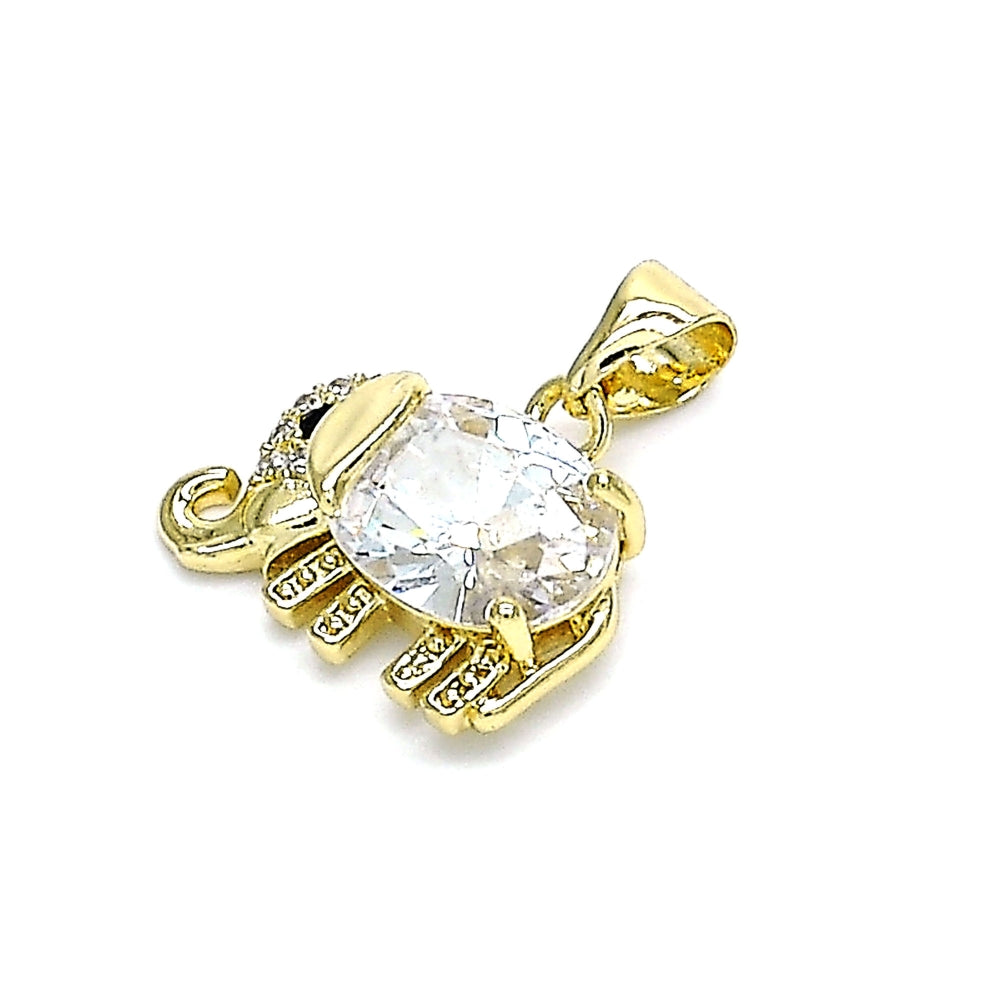 Oro Laminado Fancy Pendant, Gold Filled Style Elephant Design, with White and Black Cubic Zirconia, Polished, Golden Finish