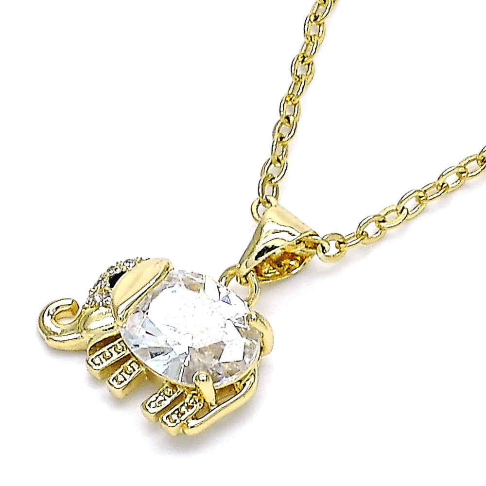 Oro Laminado Fancy Pendant, Gold Filled Style Elephant Design, with White and Black Cubic Zirconia, Polished, Golden Finish
