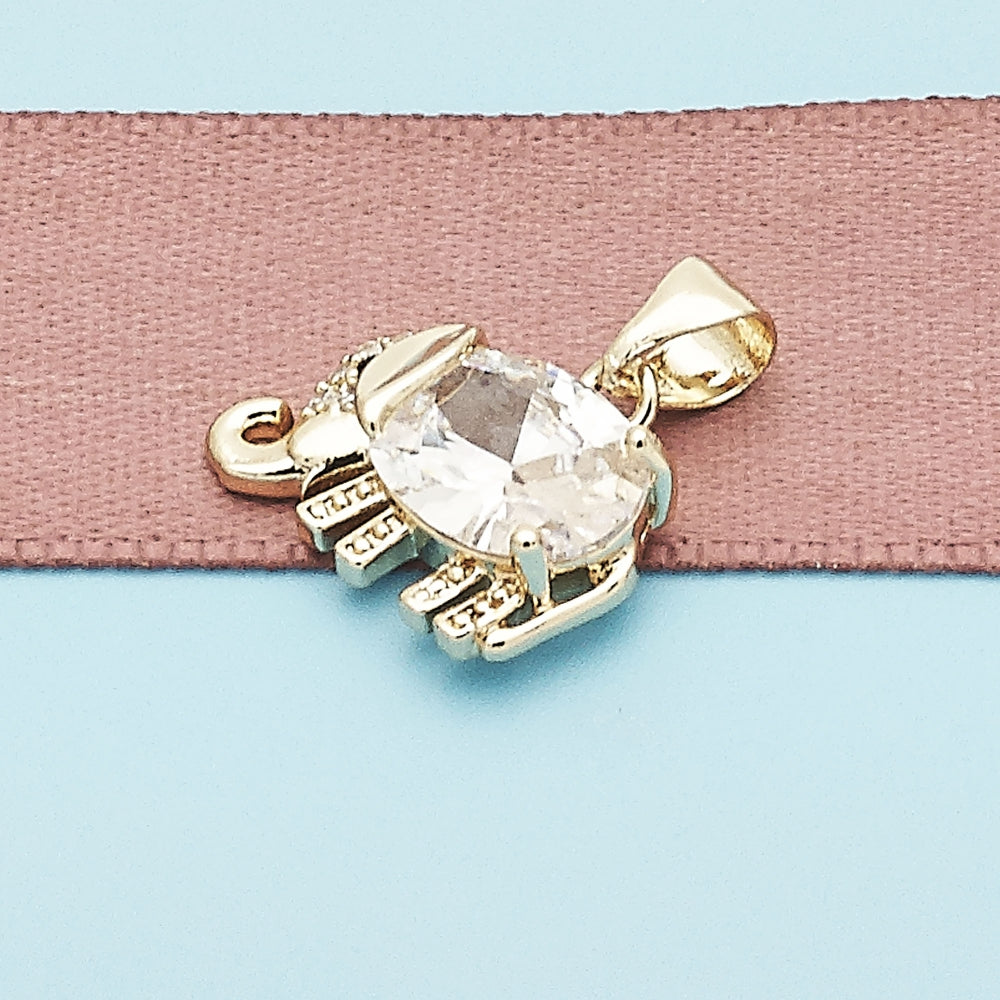 Oro Laminado Fancy Pendant, Gold Filled Style Elephant Design, with White and Black Cubic Zirconia, Polished, Golden Finish