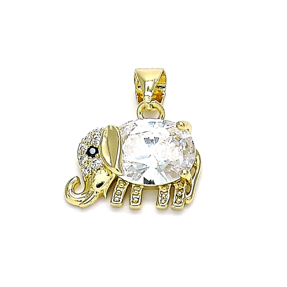 Oro Laminado Fancy Pendant, Gold Filled Style Elephant Design, with White and Black Cubic Zirconia, Polished, Golden Finish