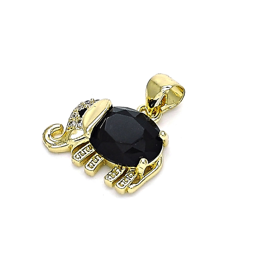 Oro Laminado Fancy Pendant, Gold Filled Style Elephant Design, with Black and White Cubic Zirconia, Polished, Golden Finish