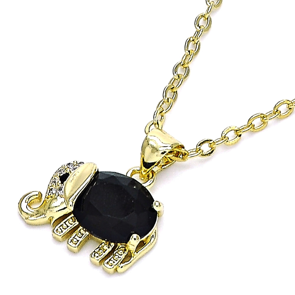 Oro Laminado Fancy Pendant, Gold Filled Style Elephant Design, with Black and White Cubic Zirconia, Polished, Golden Finish