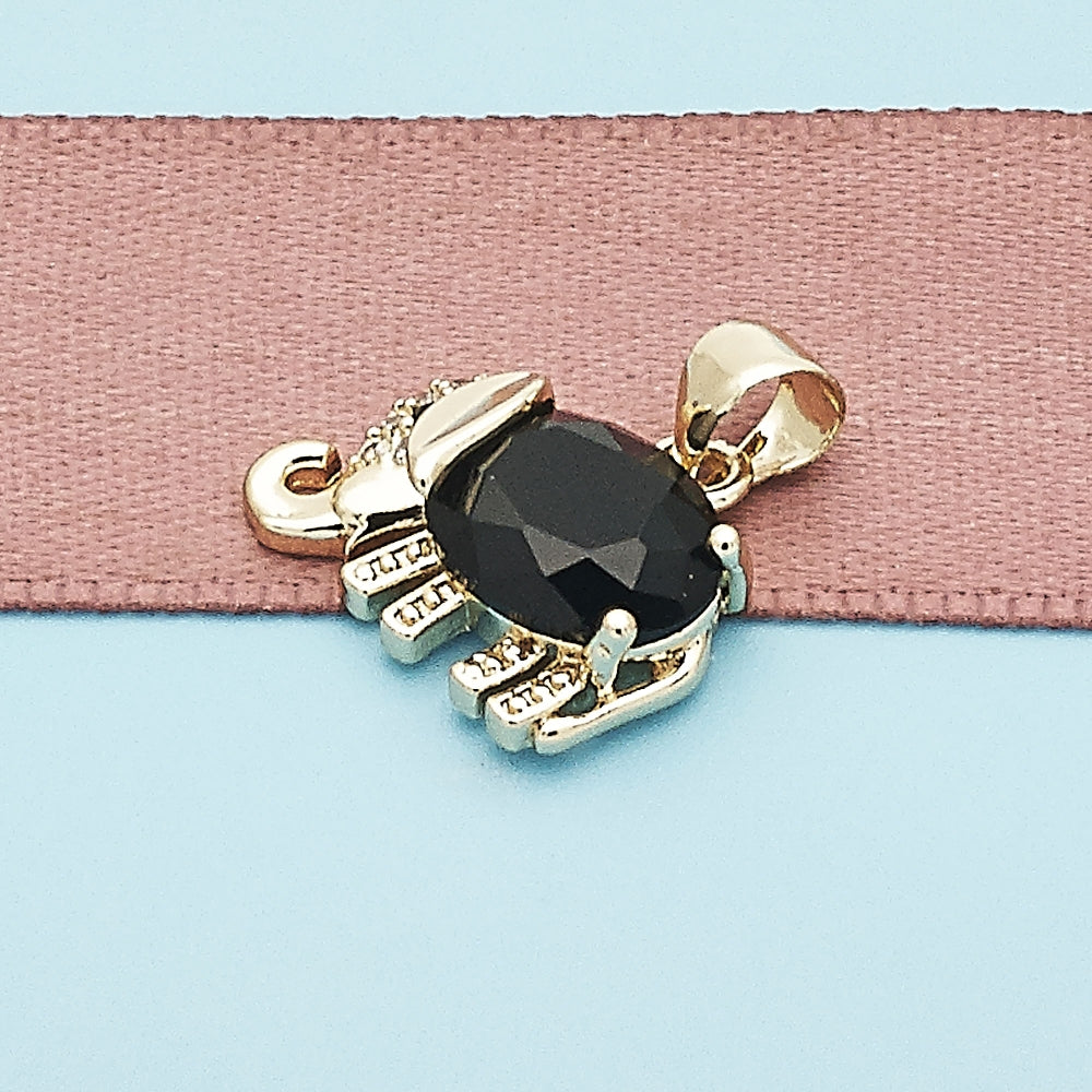 Oro Laminado Fancy Pendant, Gold Filled Style Elephant Design, with Black and White Cubic Zirconia, Polished, Golden Finish
