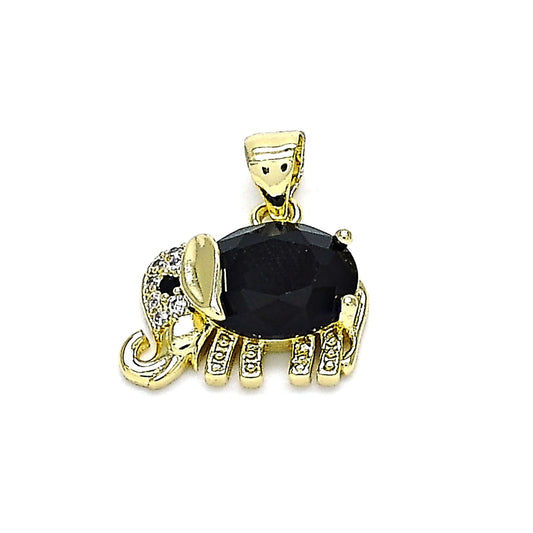 Oro Laminado Fancy Pendant, Gold Filled Style Elephant Design, with Black and White Cubic Zirconia, Polished, Golden Finish
