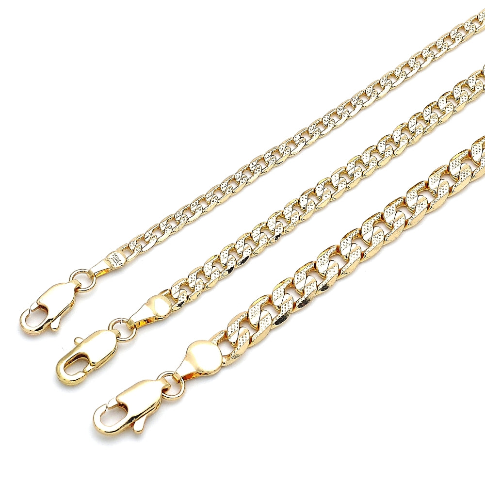 Oro Laminado Basic Necklace, Gold Filled Style Curb Design, Diamond Cutting Finish, Golden Finish