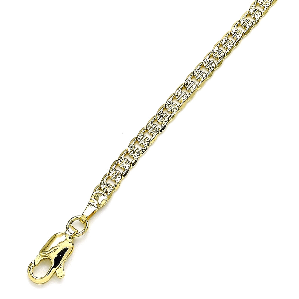 Oro Laminado Basic Anklet, Gold Filled Style Curb Design, Diamond Cutting Finish, Golden Finish