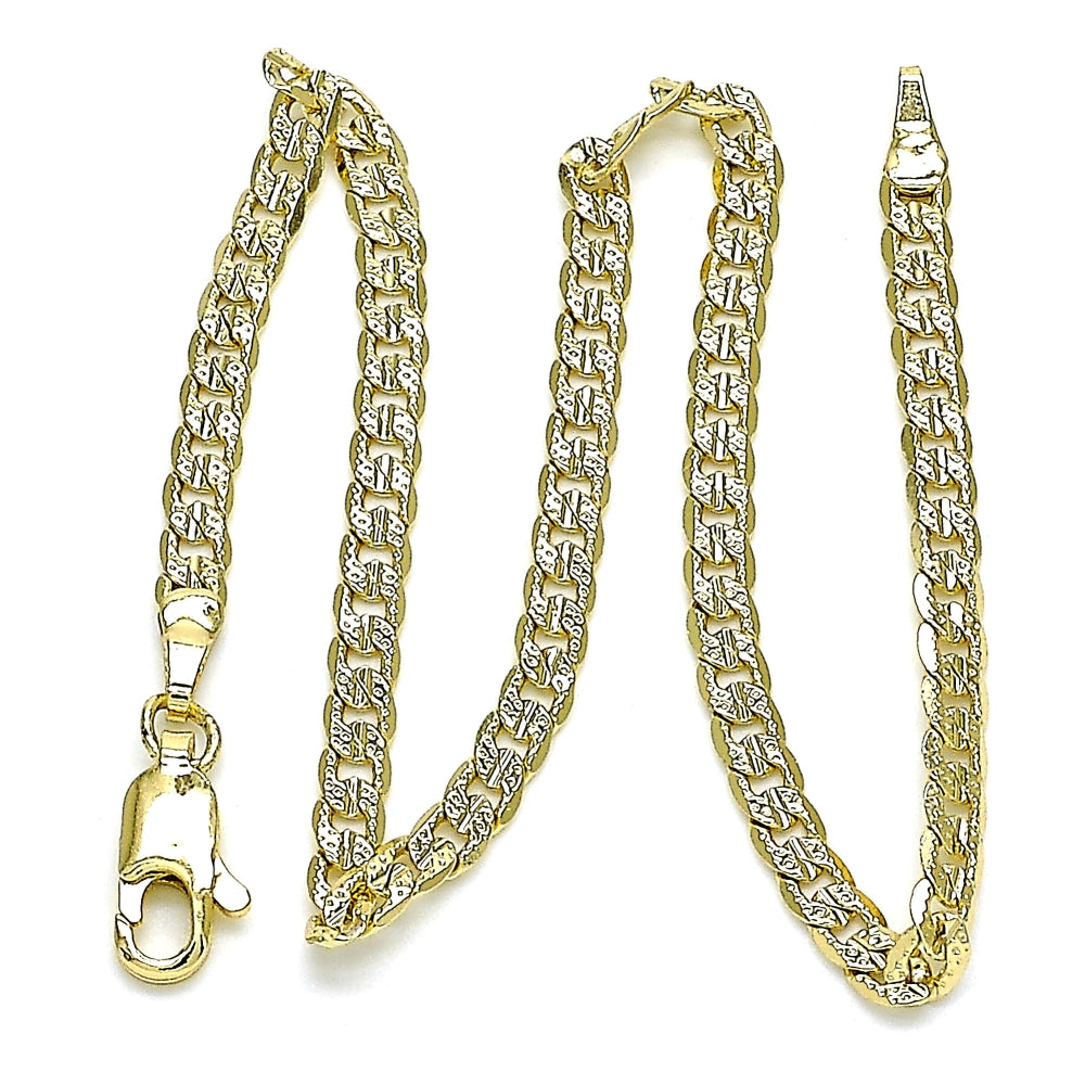 Oro Laminado Basic Anklet, Gold Filled Style Curb Design, Diamond Cutting Finish, Golden Finish