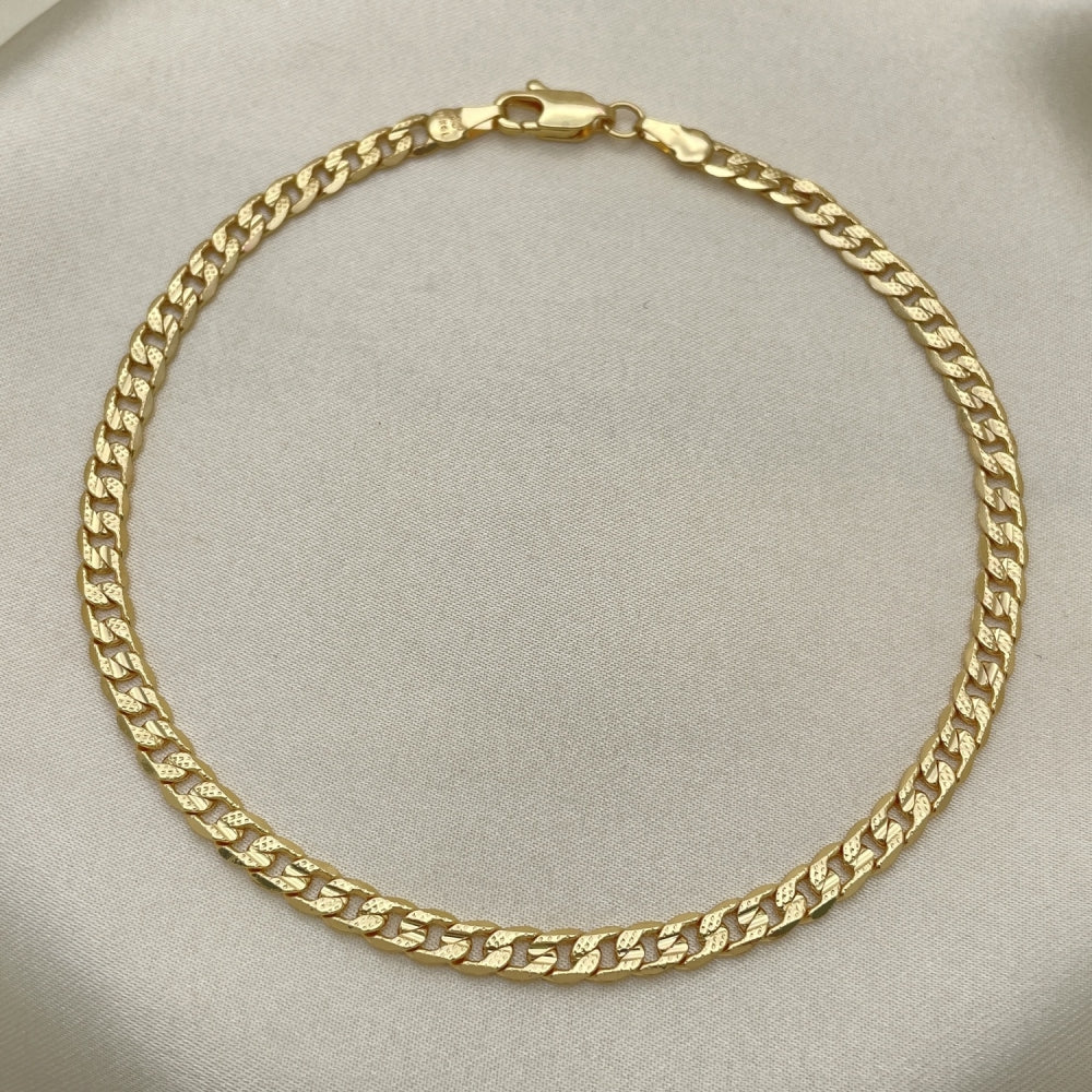Oro Laminado Basic Anklet, Gold Filled Style Curb Design, Diamond Cutting Finish, Golden Finish