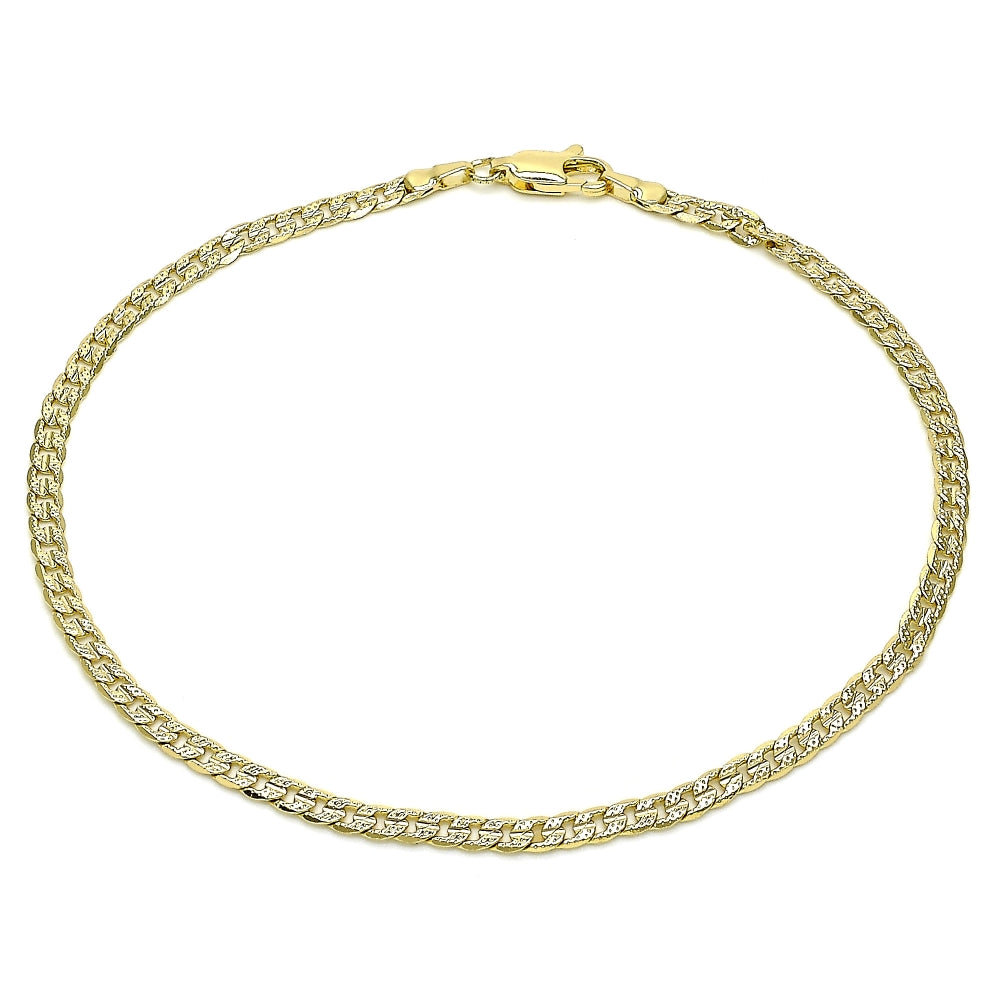 Oro Laminado Basic Anklet, Gold Filled Style Curb Design, Diamond Cutting Finish, Golden Finish