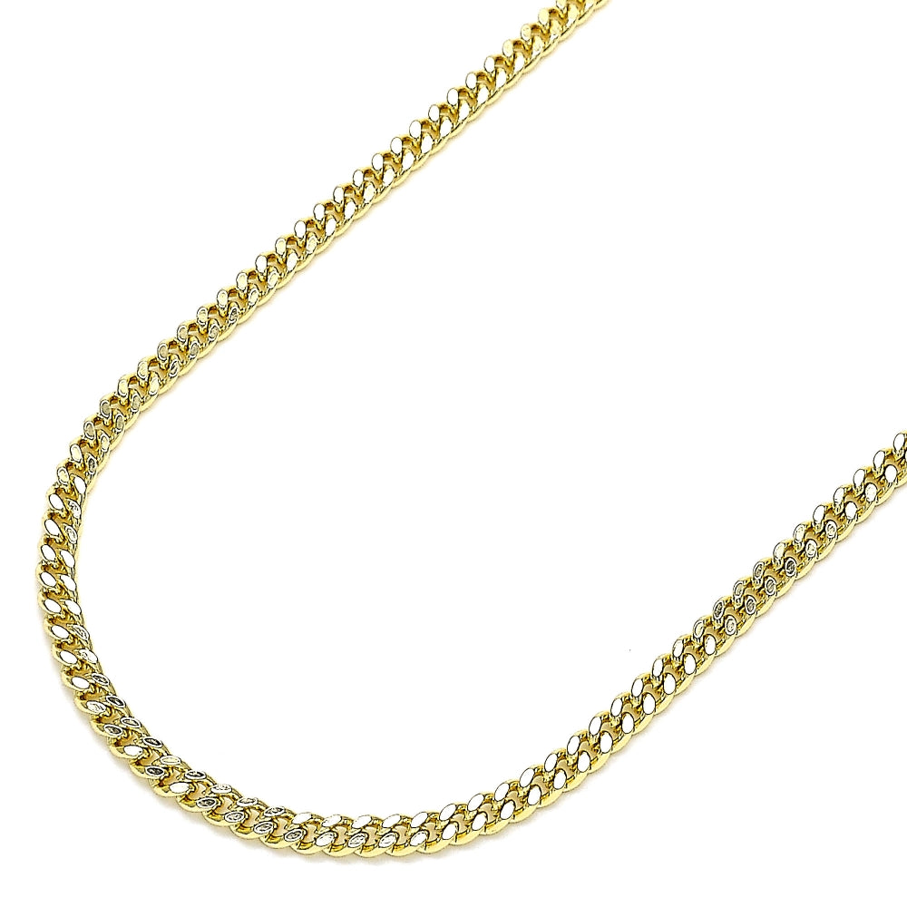 Oro Laminado Basic Necklace, Gold Filled Style Miami Cuban Design, Polished, Golden Finish