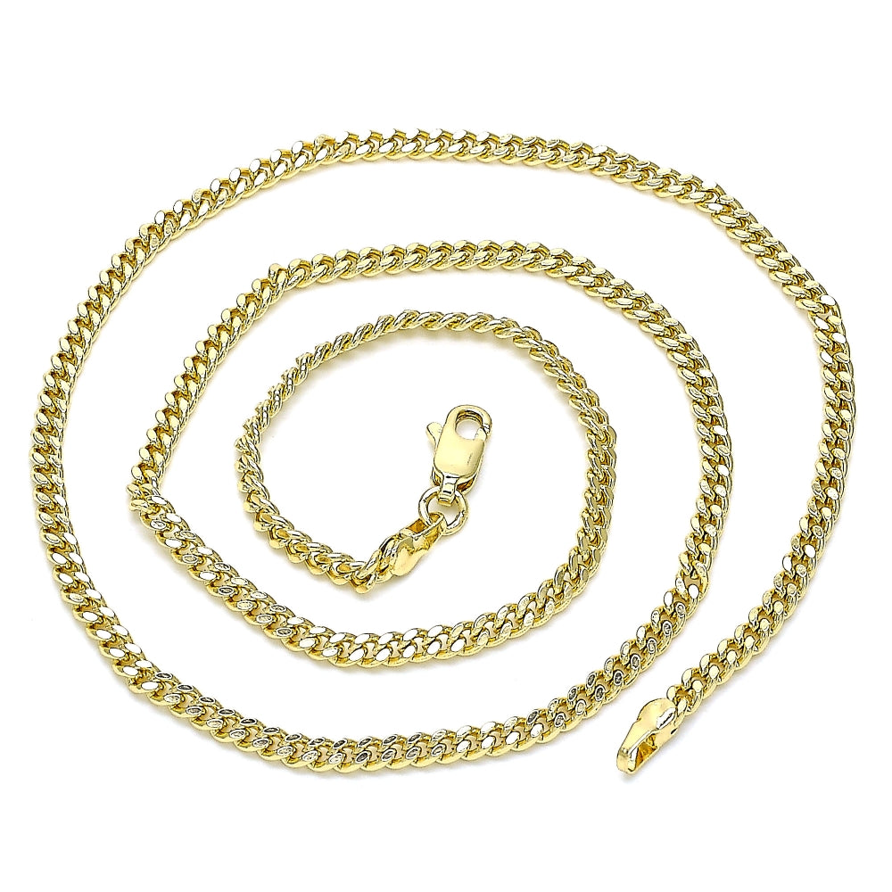 Oro Laminado Basic Necklace, Gold Filled Style Miami Cuban Design, Polished, Golden Finish