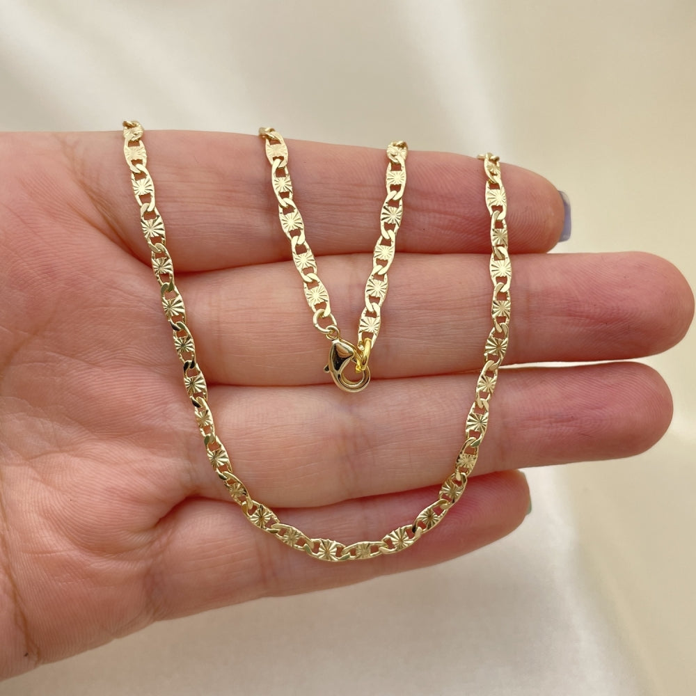 Oro Laminado Basic Necklace, Gold Filled Style Mariner Design, Diamond Cutting Finish, Golden Finish