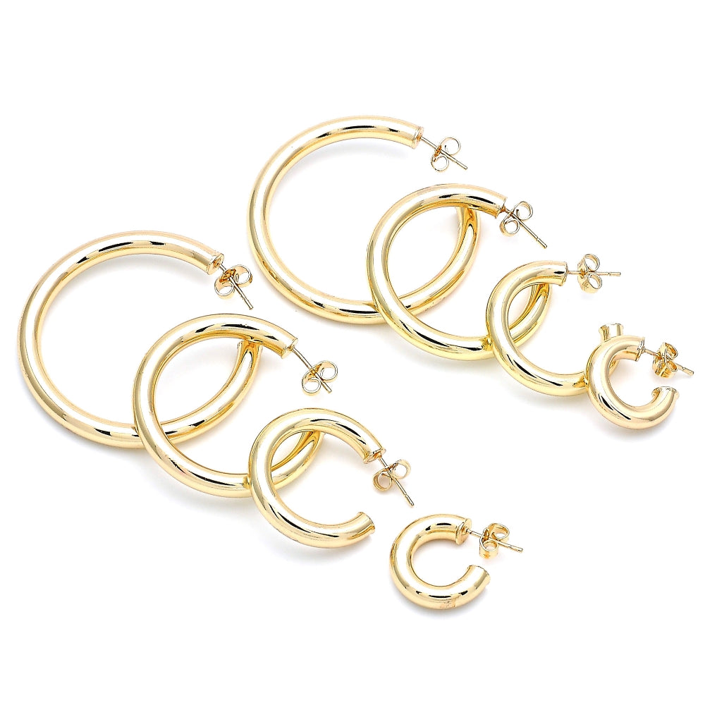 Oro Laminado Stud Earring, Gold Filled Style Hollow Design, Polished, Golden Finish
