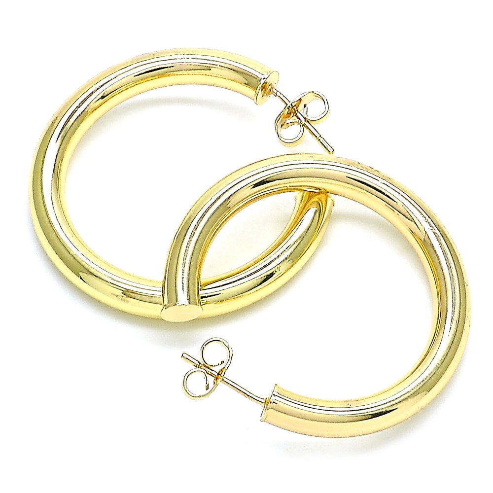 Oro Laminado Stud Earring, Gold Filled Style Hollow Design, Polished, Golden Finish