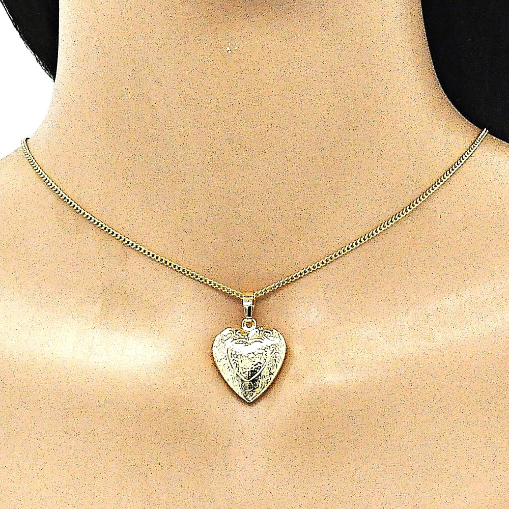 Oro Laminado Locket Pendant, Gold Filled Style Heart Design, Polished, Golden Finish