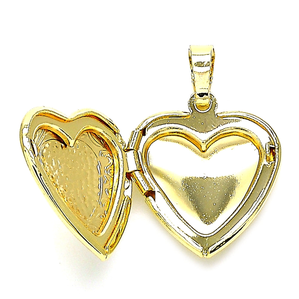 Oro Laminado Locket Pendant, Gold Filled Style Heart Design, Polished, Golden Finish