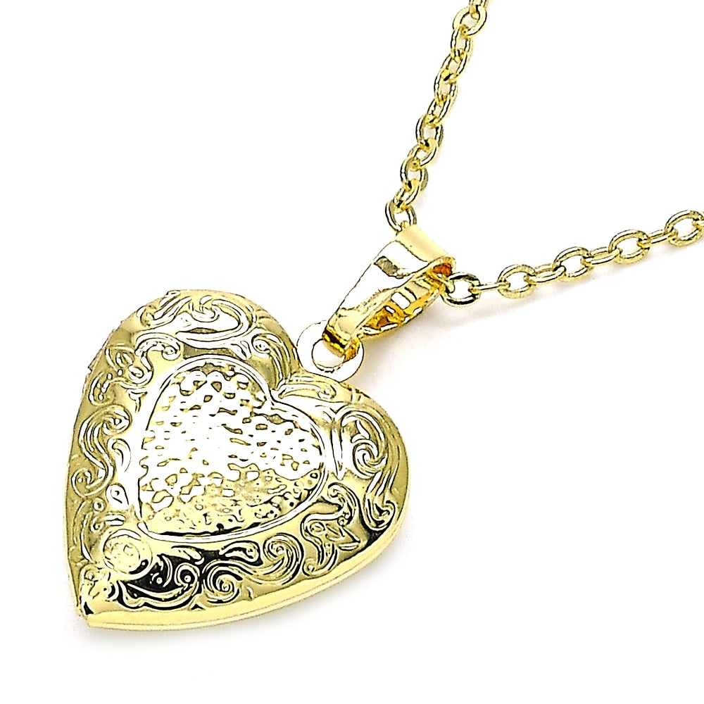 Oro Laminado Locket Pendant, Gold Filled Style Heart Design, Polished, Golden Finish