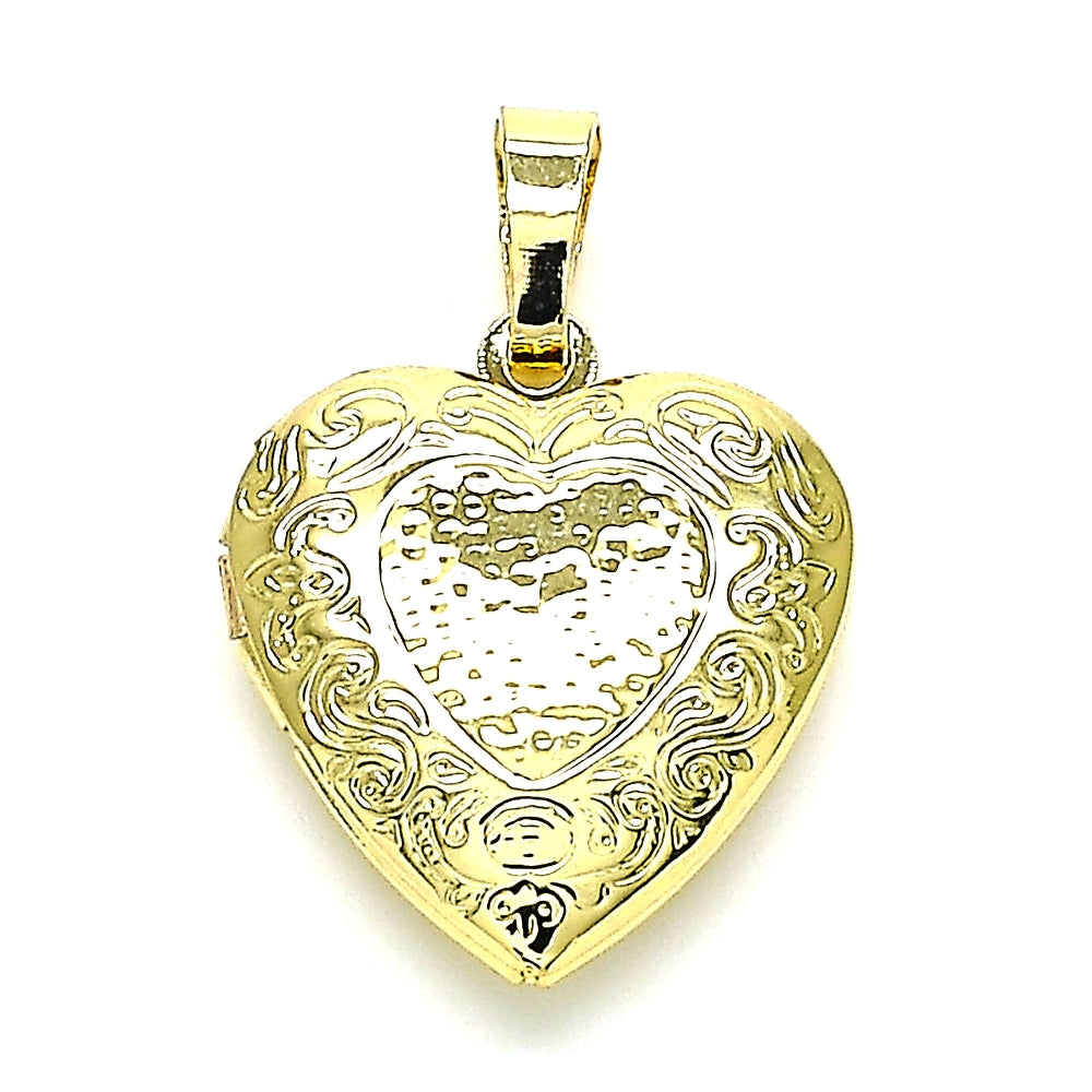 Oro Laminado Locket Pendant, Gold Filled Style Heart Design, Polished, Golden Finish